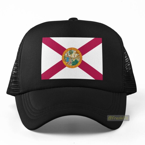 🆕Florida State Flag Black Foam Trucker Hat Mesh Snapback Cap - Picture 1 of 2